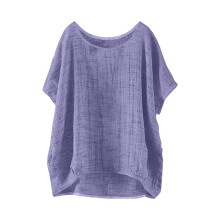 Women's Short Sleeve Linen Shirt Purple