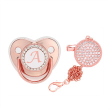 Baby Pacifier with Rhinestone Rose Gold Clips 2 pcs