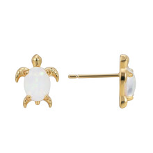 Opal Sea Turtle Stud Earrings Gold Plated 1 Pair
