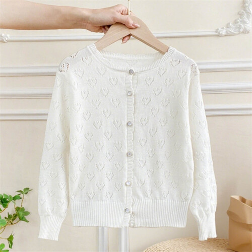 Girls Knit Cardigan Solid Color Long Sleeve Open Front
