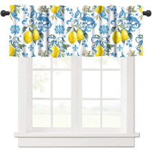 Lemon Window Valance Summer Blue Tiles Floral Print