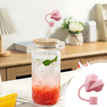 Embouts de paille en silicone en forme de cœur pour pailles de 10 mm, roses,