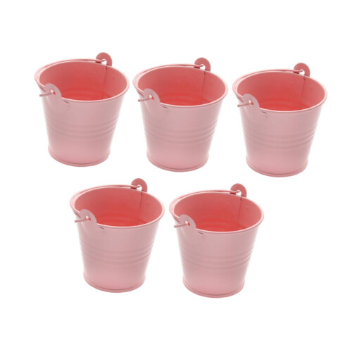 Galvanized Metal Ice Bucket with Handle Pink 5 Pcs 1