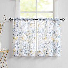 Floral Farmhouse Curtains Yellow Gray 28x36 Inch 2 Panels
