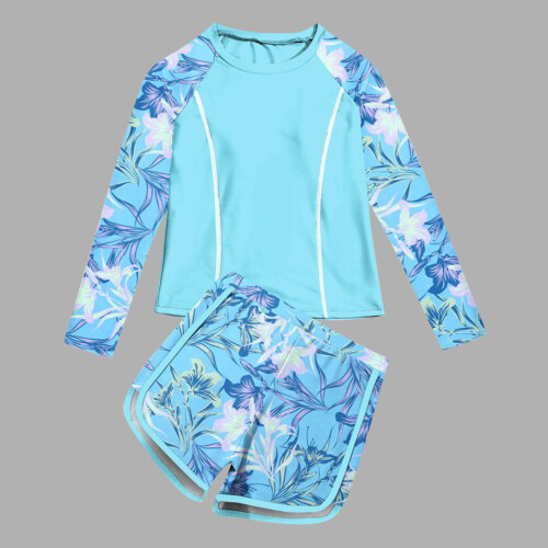 Mädchen Langarm-Rashguard-Set mit Blumenmuster, Größe 2-10 Jahre 1
