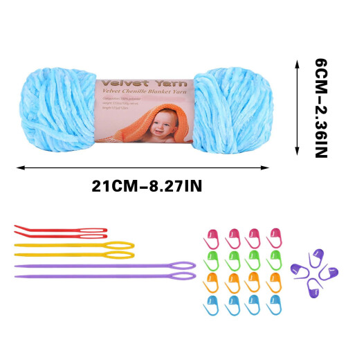 Light Blue Chenille Yarn for Crochet and Knitting 100g 1