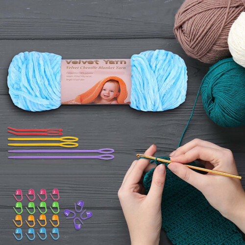Light Blue Chenille Yarn for Crochet and Knitting 100g 2