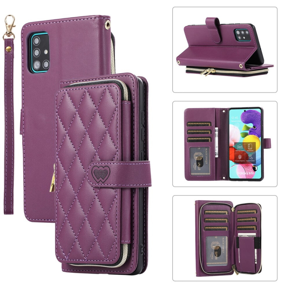 Leather Wallet Case For Samsung Galaxy A51 4G Deep Purple 913211539118