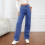 Blå højtaljede damejeans med vide ben 6