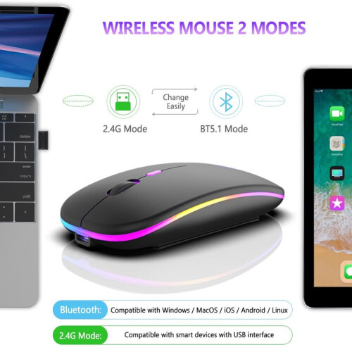 Mouse wireless Bluetooth și reîncărcabil în mod dual de 2,4 GHz 1