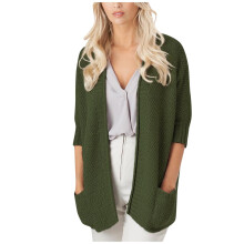 Women's Open Front Cable Knit Cardigan Sweater 3/4 Sleeve