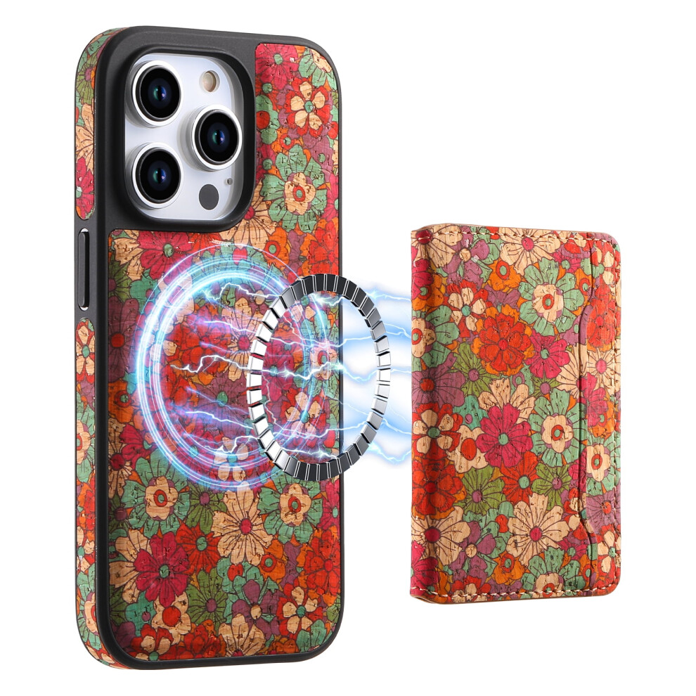 Leather Wallet Case For Iphone 15 Pro Max Floral 2-In-1 Red 937196026661
