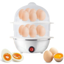 Mini Electric Egg Cooker, 12-Egg Capacity, 2-Tier Steamer with Auto Shut-Off for Soft/Medium/Hard Boiled Eggs – White