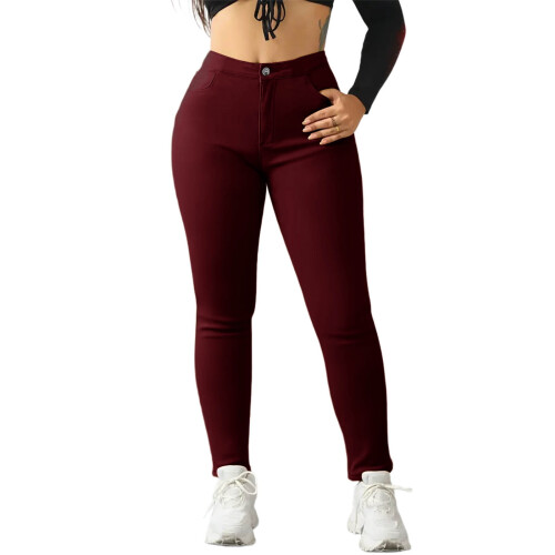 Calças legging térmicas femininas com forro de lã e bolsos.