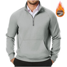 SYMOID Hoodless Sweatshirt Men Fall and Winter Fleece Sweatshirt Pullover with Pocket Zip Up Clothes for Men Plain