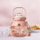 Gourde Kawaii rose avec paille et sangle ajustable 5