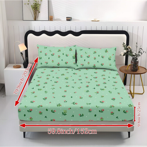 King Polyester Sheet Set Bird Floral Green 3-Pc 1
