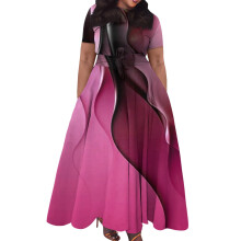 Randig swingklänning i plusstorlek för kvinnor, fuchsia XXXL