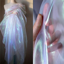 3-Yard Magic Rainbow Laser Gradient Organza Lace Fabric, Iridescent Holographic Gauze for Wedding Dress, Curtains, Photography, Party, DIY, Home