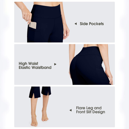 Women's High Waist Stretch Capri Pants Lightweight Solid 2