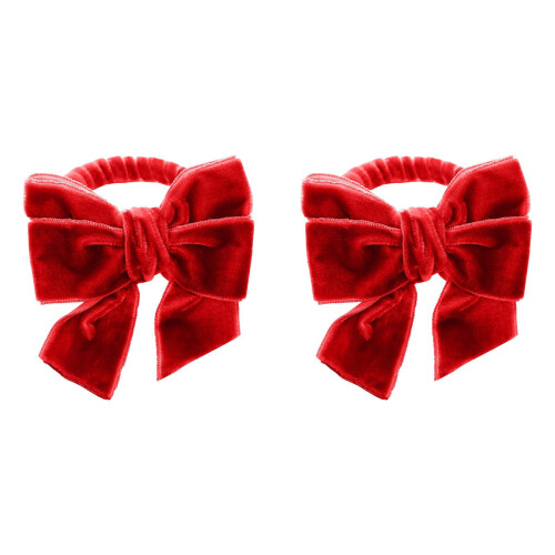 Red Velvet Bow Napkin Rings for Table Decor 2PCS