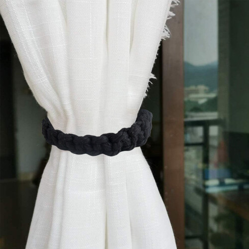 Black Curtain Tiebacks Handwoven Cotton Rope 2 pcs 1