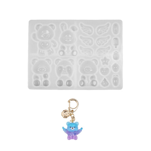 Molde de silicone para chaveiro de urso e coelho em resina (1 peça)