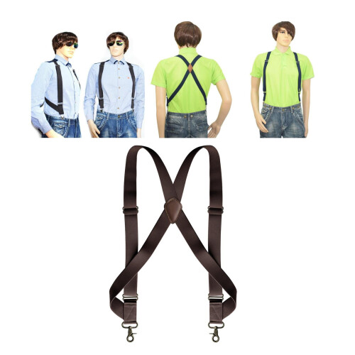Suspensórios masculinos estilo caminhoneiro, elásticos, cor café, 3,5 cm de largura.