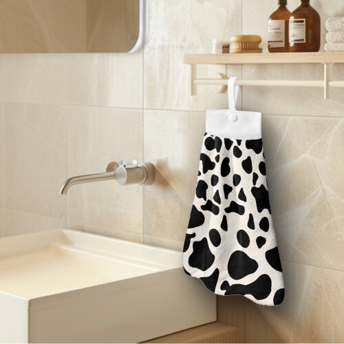 Cow Print Kitchen Hanging Towels Soft Absorbent Quick-Dry 2