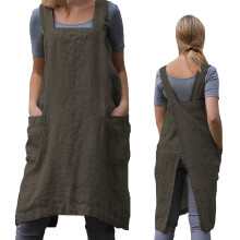 Pinafore Cross-Back Apron for Women with Pockets