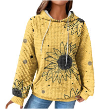 Damen-Kapuzenpullover aus Waffelstrick, leicht, mit Kängurutasche, Größe