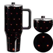 Queen Of Hearts 40oz Stainless Steel Tumbler, Double Wall Insulated, with Lid & Straw – Red/Black Art Design, Hot/Cold Drinks, Valentine’s Gift