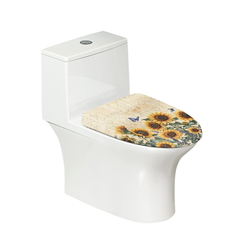 Sunflower Butterfly Print Washable Stretch Toilet Lid Cover 937196021796