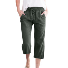Sigmoid Capri Pants for Women Cotton Linen Blend Green M
