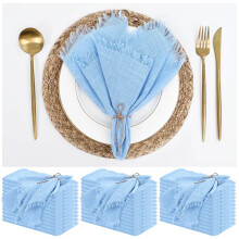 12 Pack Cotton Linen Napkins 16 x 16 Inch Linen Napkins Cloth Handmade with Fringe Soft Cloth Napkins Washable Rustic
