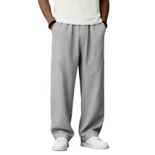 Herren-Baumwoll-Leinenhose, lockere Passform, elastischer Bund, Grau, XXXL