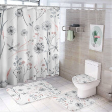 4-Pc Dandelion & Dragonfly Shower Curtain Set with Non-Slip Rug, Toilet Lid Cover & Bath Mat (72"x72") – Nature Bathroom Decor