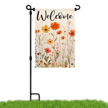 Frühlingsgarten-Willkommensflagge aus Jute mit Blumenmuster, 30 x 45 cm