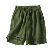 Damen-Loungeshorts aus Leinen-Gaze, Grün, Größe M