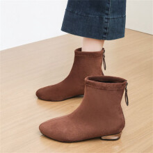 Women's ankle boots round toe low heel with side zipper