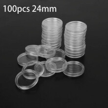 100Pcs 24mm Clear Round Plastic Coin Holder Capsule Container Storage Box