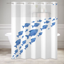 Mizhona Ocean Theme Hookless Shower Curtain with Snap in Liner,Fish No Hooks Fabric Bath Curtain,71" 71"
