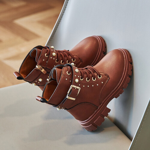 Botas cortas infantiles con cremallera lateral, estilo británico.