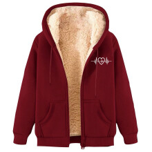 Damen-Fleece-Kapuzenpullover mit durchgehendem Reißverschluss, warm für Herbst und Winter