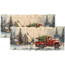 Vintage Christmas Kitchen Valance Red Truck Snowman Pine