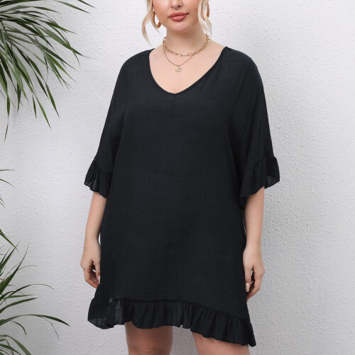 Transparentes Damen-Überwurfkleid mit Rüschenbündchen 1