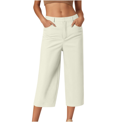 Women's Khaki Capri Pants with Pockets Size 2XL