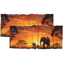 African Elephant Kitchen Curtain Valances – Wildlife Forest Sunset Design, 54x18 in, 2-Piece Set, Compatible with Standard Rods