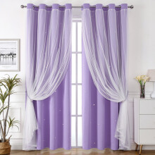 Sheer and Blackout Curtains Purple 132x160cm 2 pcs