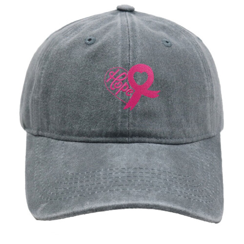 Pink Ribbon Embroidered Baseball Cap Adjustable Denim Hat